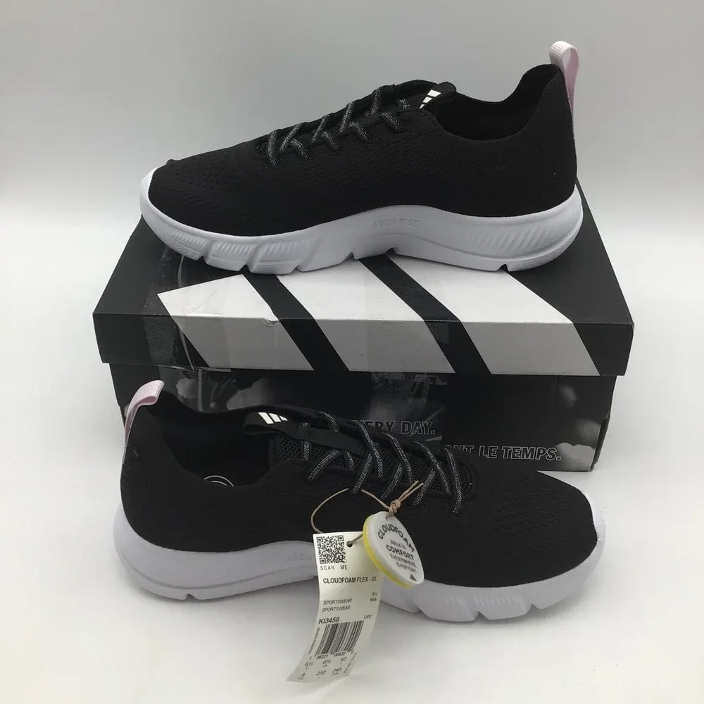 Adidas Cloudfoam Flex Slounge Womens Size 8 Wide Black Running Shoes KI3458 NEW